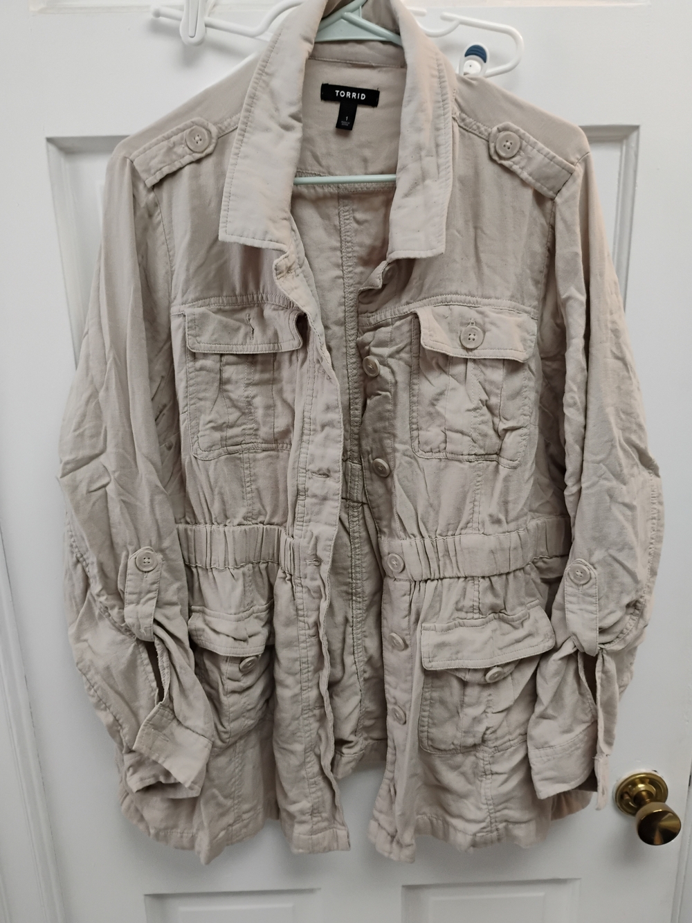 torrid Taupe Utility Jacket with Drawstring Waist